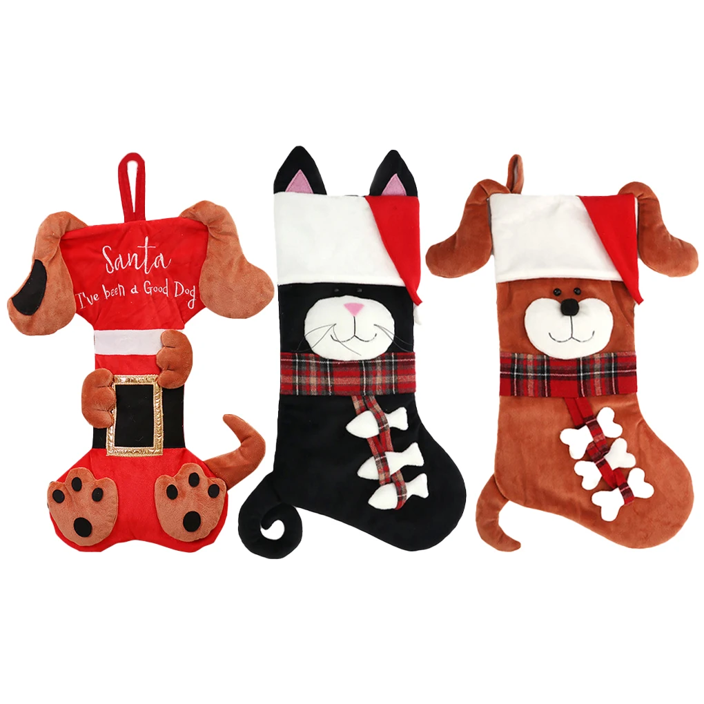 

Cartoon Dog Cat Christmas Bags Gift Packaging Storage 3D Xmas Tree Hanger Socks Goodie Bag Hanging Pendent for Candy Cat