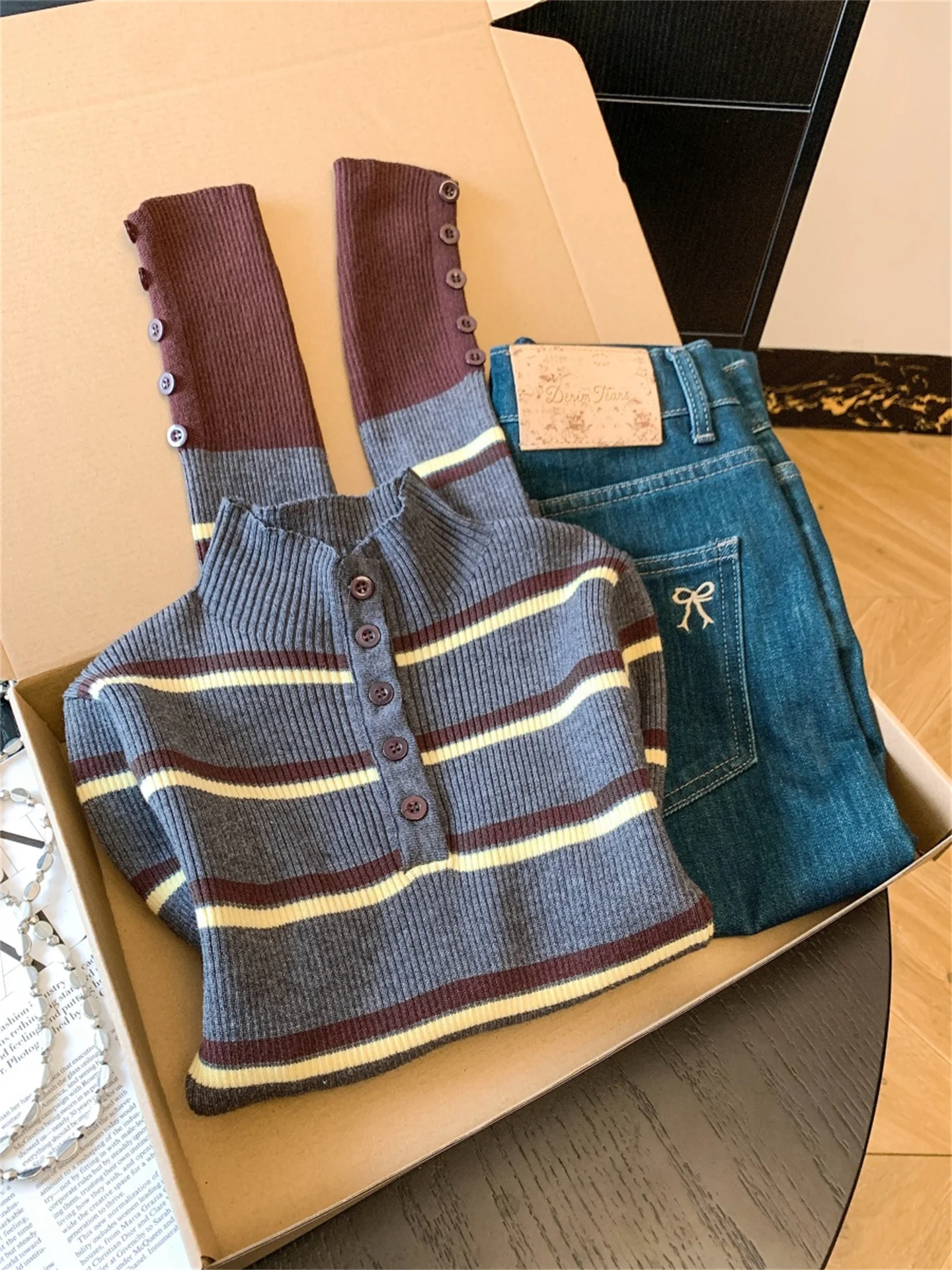 

Облегающая полосатая футболка, женский вязаный топ с высоким воротником, цветная блузка, внутренняя одежда, осень-зима, модная корейская футболка Long Sve