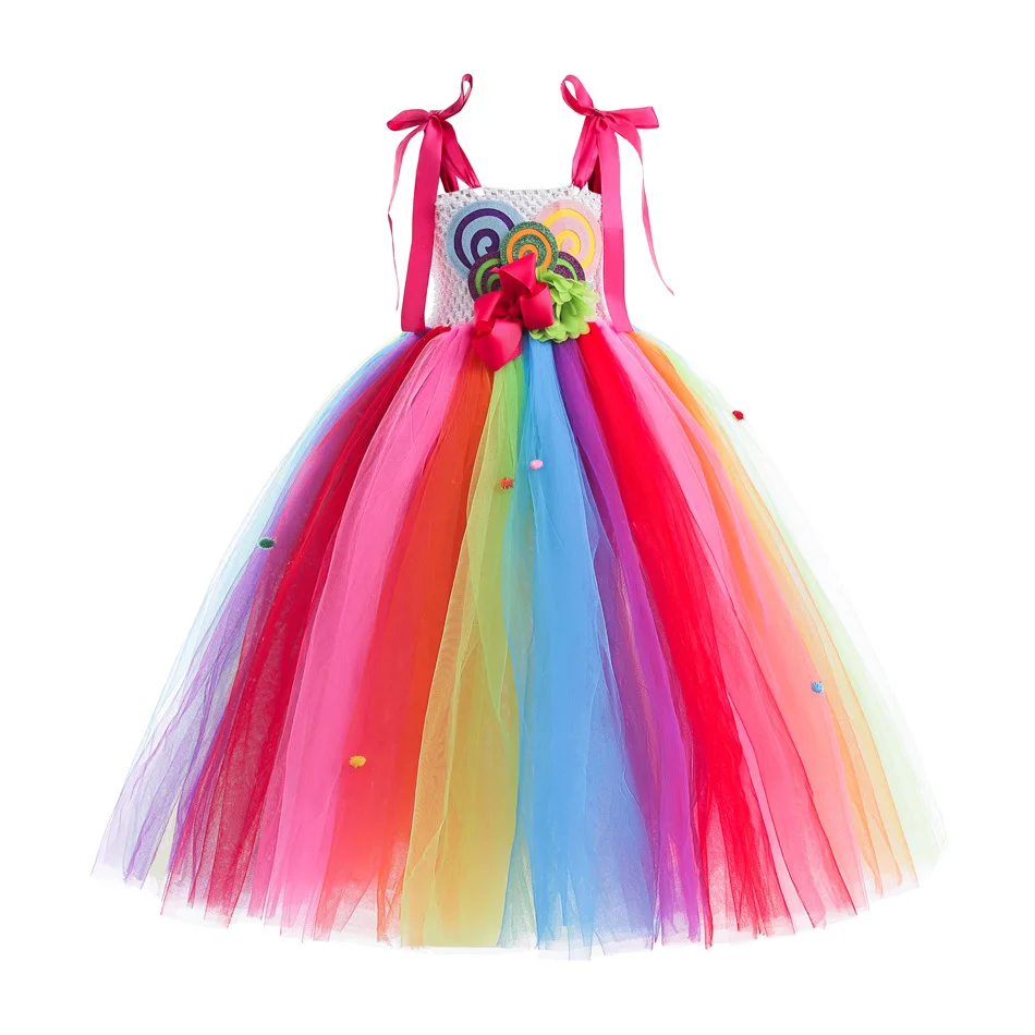 Girls Lollipop Colorful Candy Tutu 2-12 Yrs Kids Luxury Fluffy Party Gown Handmade Tulle Princess Costume Birthday Surprise Gift