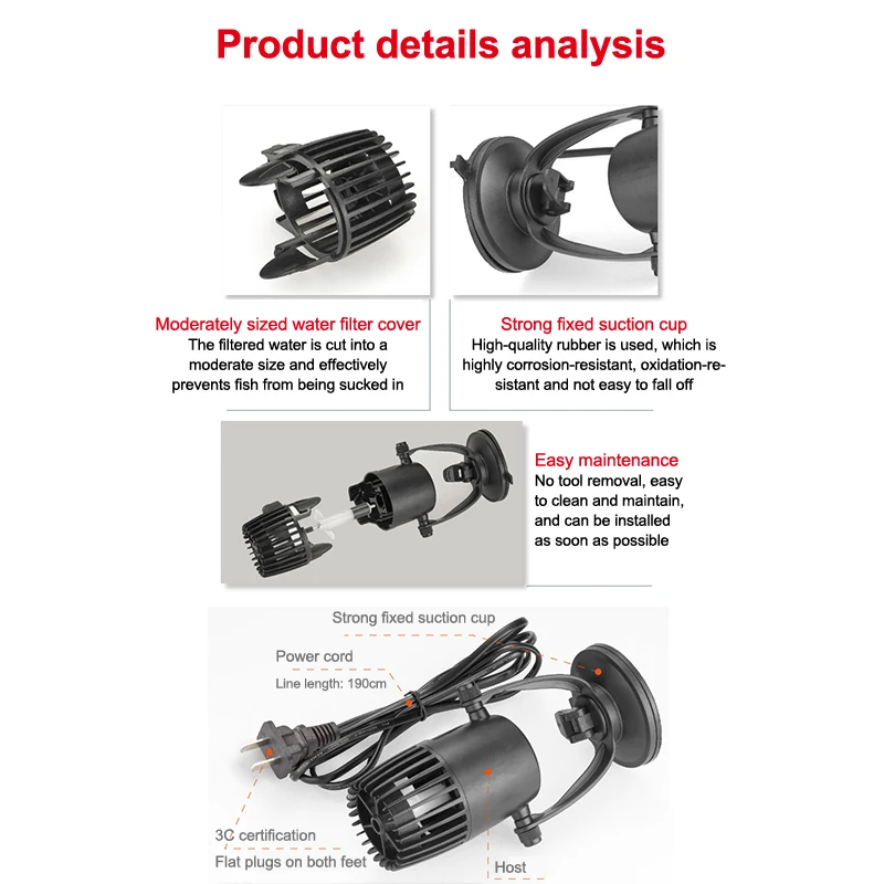 Single Head Wavemaker Water Pump For Aquarium Fish Tank Submersible Aerobic Pump 3WWater Circulation Pump Flow Surf Pump US Plug