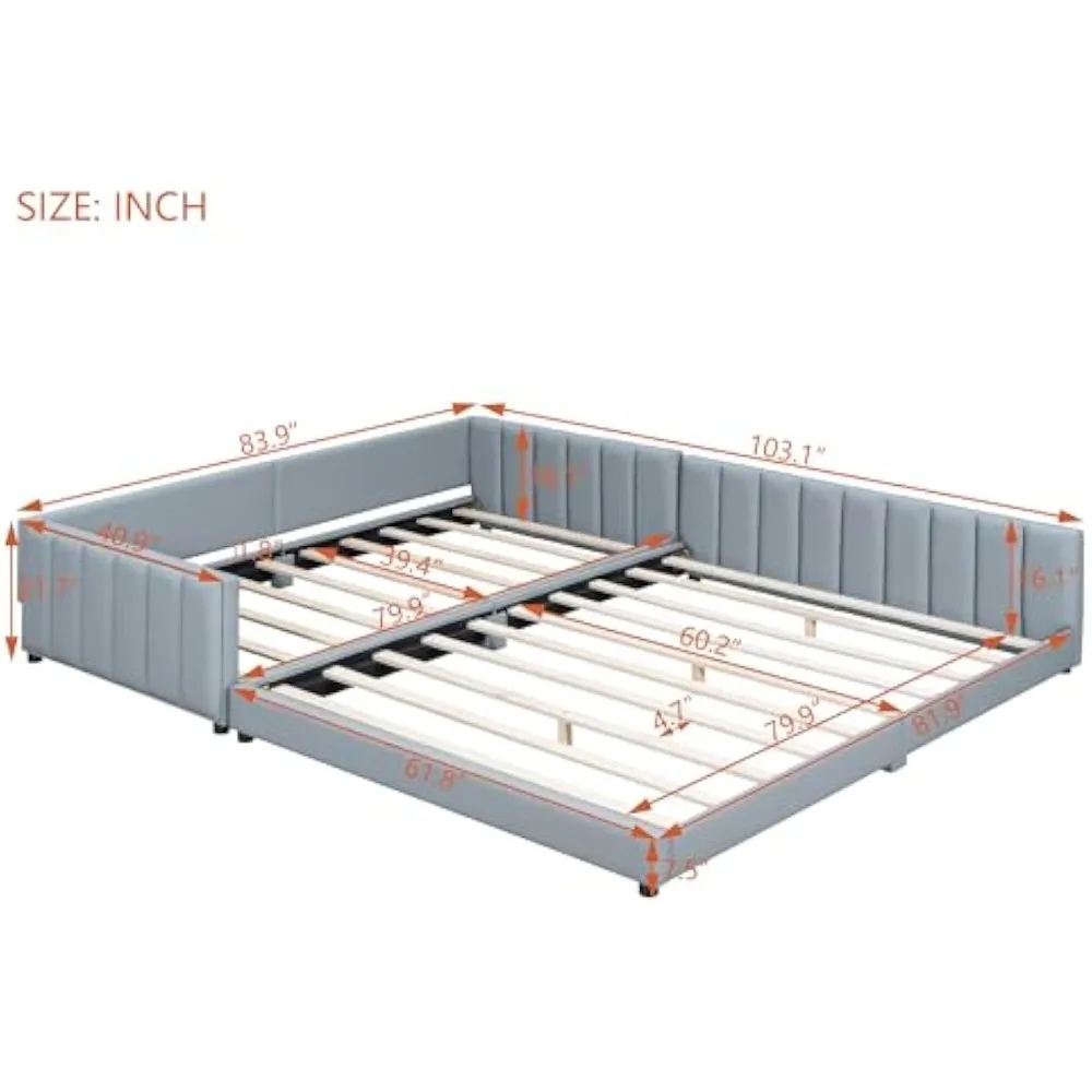 Cama tapizada con conexión a tierra, cama para madre e hijo con cama plana tamaño Queen y sofá cama doble tamaño XL