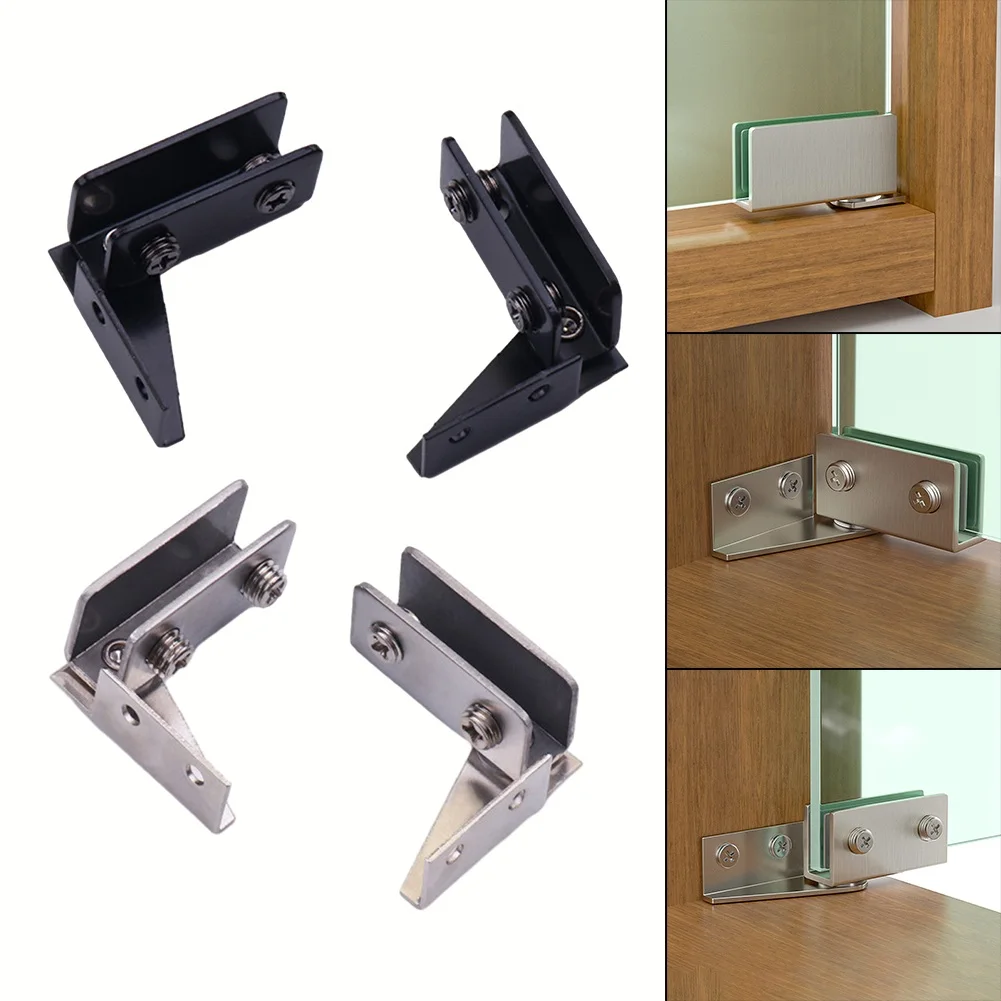 2 Pack Stainless Steel Glass Door Hinges Non-Porous Touch Latch For Display Cabinet Showcase Side Mounted Clip For 5-8mm Thick