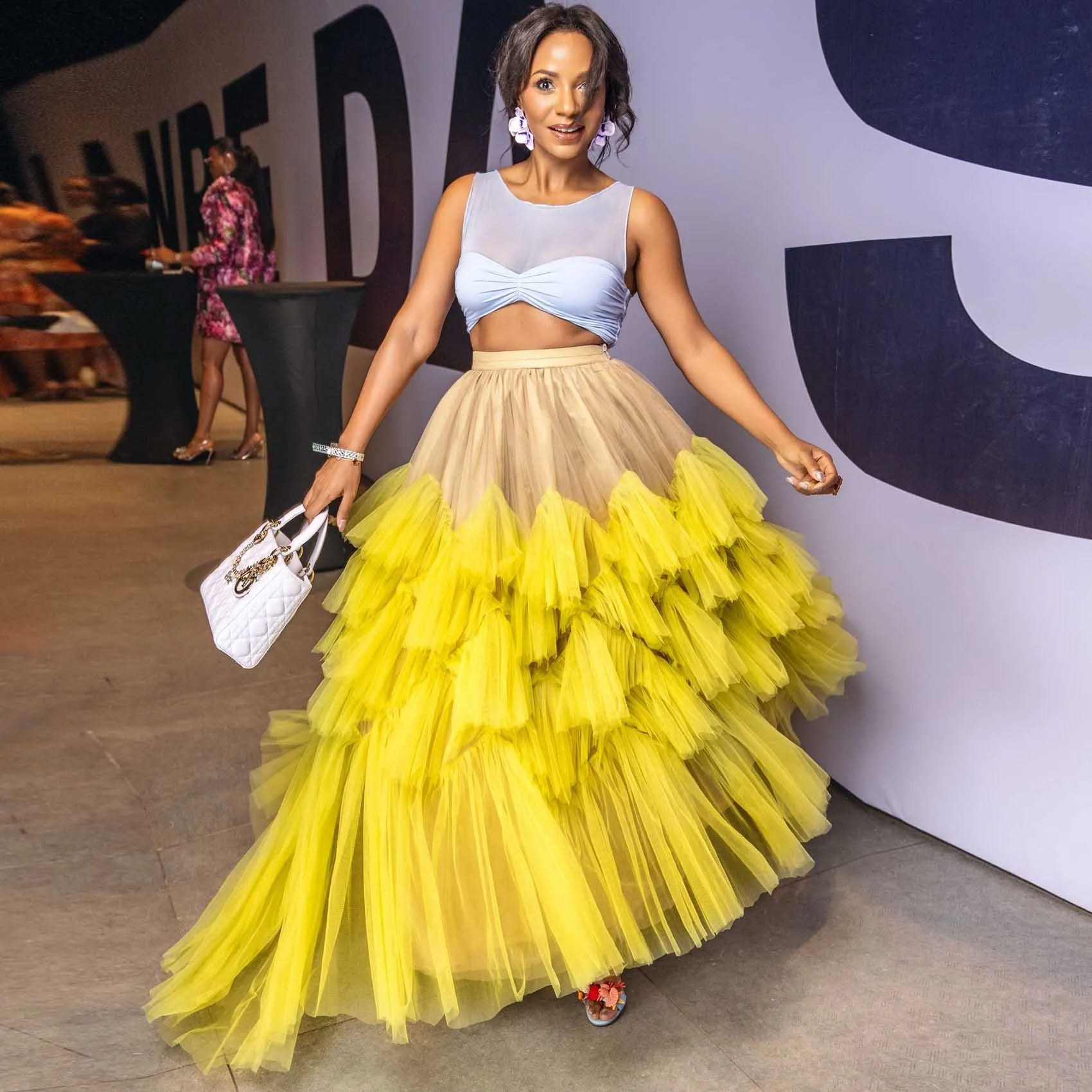 

Muti-colors Layered Tulle Skirt New Arrival Ruffle Yellow Mesh Long Evening Skirt Soft Tulle Tiered Prom Party Skirts Custom