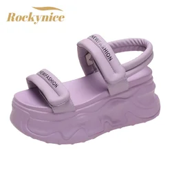 Kobiety sandały na platformie nowe letnie projektanci płaskie obcasy Chunky buty 8CM Hook Loop kapcie plażowe kobieta Gladiator Sport Sandalias