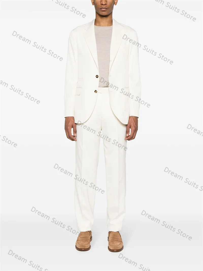 Witte Elegante Mannen Pakken Set 2-delige Blazer + Broek Aangepaste Formele Kantoor Jas Prom Jurk Lente Bruiloft Tuxedo Mannelijke Jas