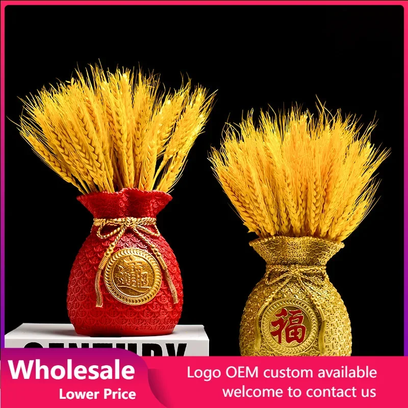 

Home Decoration Figurines Chinese Style Lucky Fortune Bag Piggy Bank Fu Character Ornament Crafts Vase Wheat Sculpture Gift