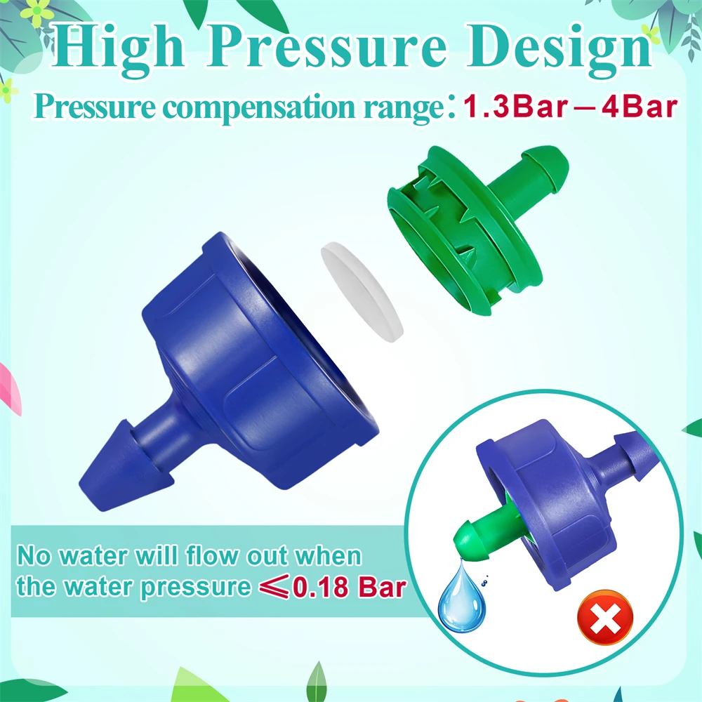 50Pcs Anti-Drip Pressure Compensating Dripper 1/2/3/4/8/12/16 L/H Irrigation Drip Arrow Leak-Proof Flow Stabilizer Water Nozzle