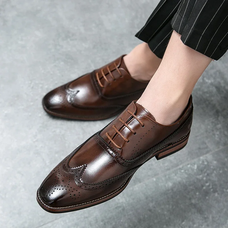 Men New Block Leather Shoes Classic Fashion High Quality Design Luxury Social Men\'s Shoes Black Brown Size 38-48 Men Shoes
