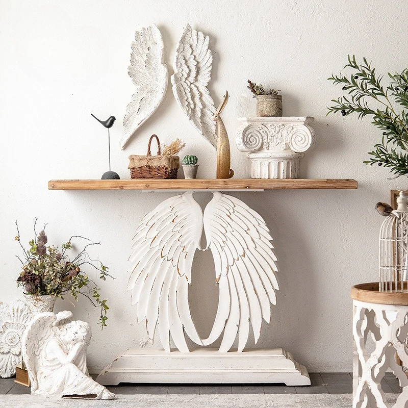 

Американский ретро-столик для прихожей, роскошный, для дома, устанавливаемый у стены, с видом на конец столика, в форме крыльев ангела, для коридора.