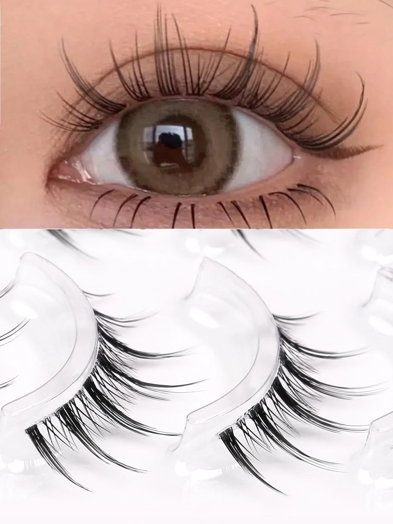 GROINNEYA Koreanische Manga-Wimpern, 5 Paar falsche Wimpern, falsche Wimpern, natürliche Wispy, weiche Wimpernverlängerung, Comic-Auge, transparentes Band