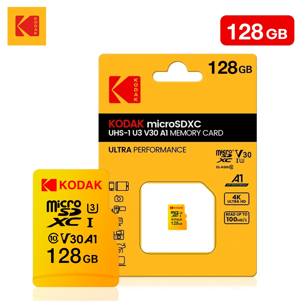 

KODAK Micro SD Card Memory Card Class 10 128GB 4K High Speed Cartao De Memoria Flash Memory TF Mecard C10