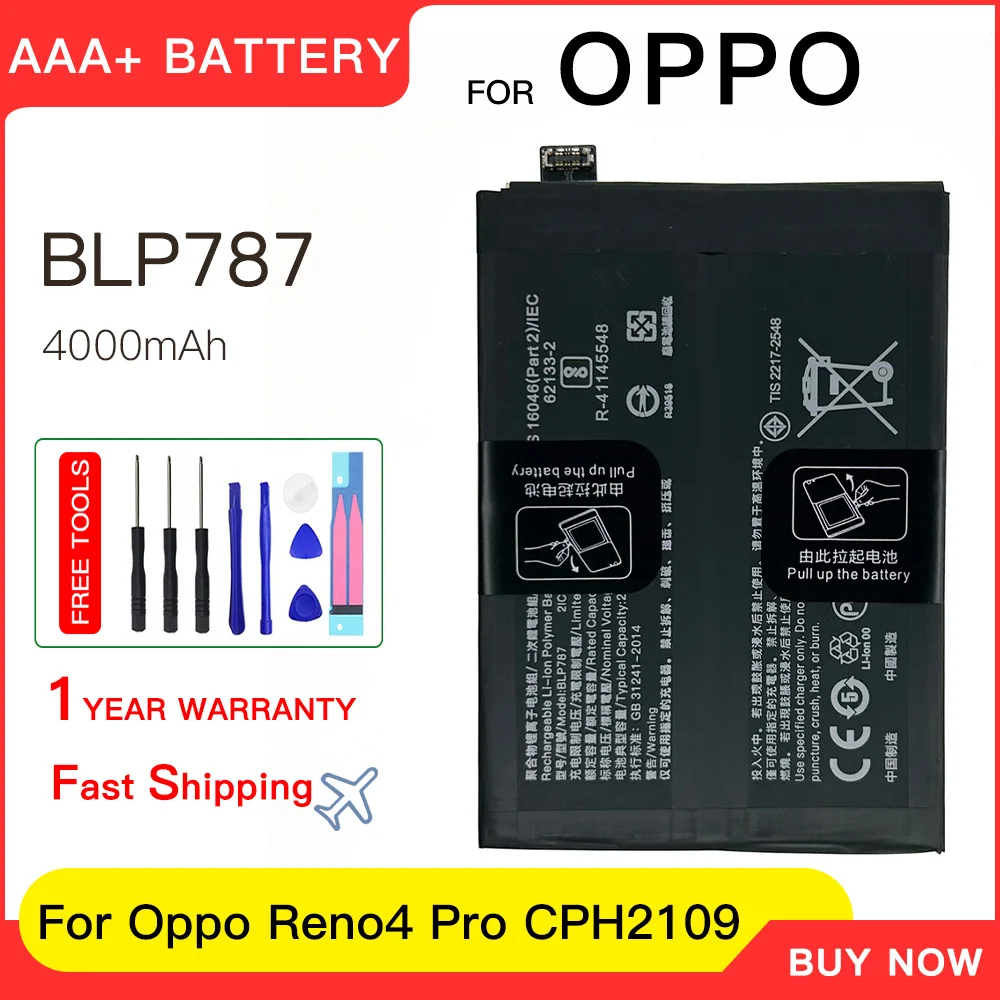 

Genuine Battery mobile 4000mAh BLP787 Mobile Phone Battery For Oppo Reno 4 Reno4 Pro CPH2109 Batteries batteria+Free tools