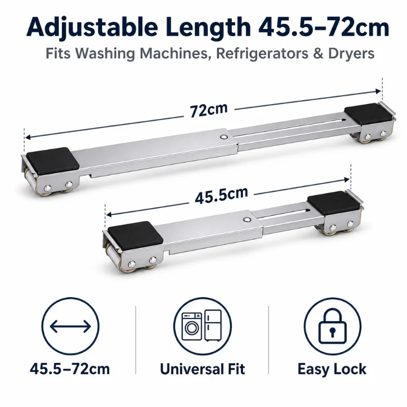 2Pcs Adjustable Washing Machine Stand Heavy Duty Mobile Roller Base 24 Wheels Non Slip Fridge Dryer Furniture Appliance Mover