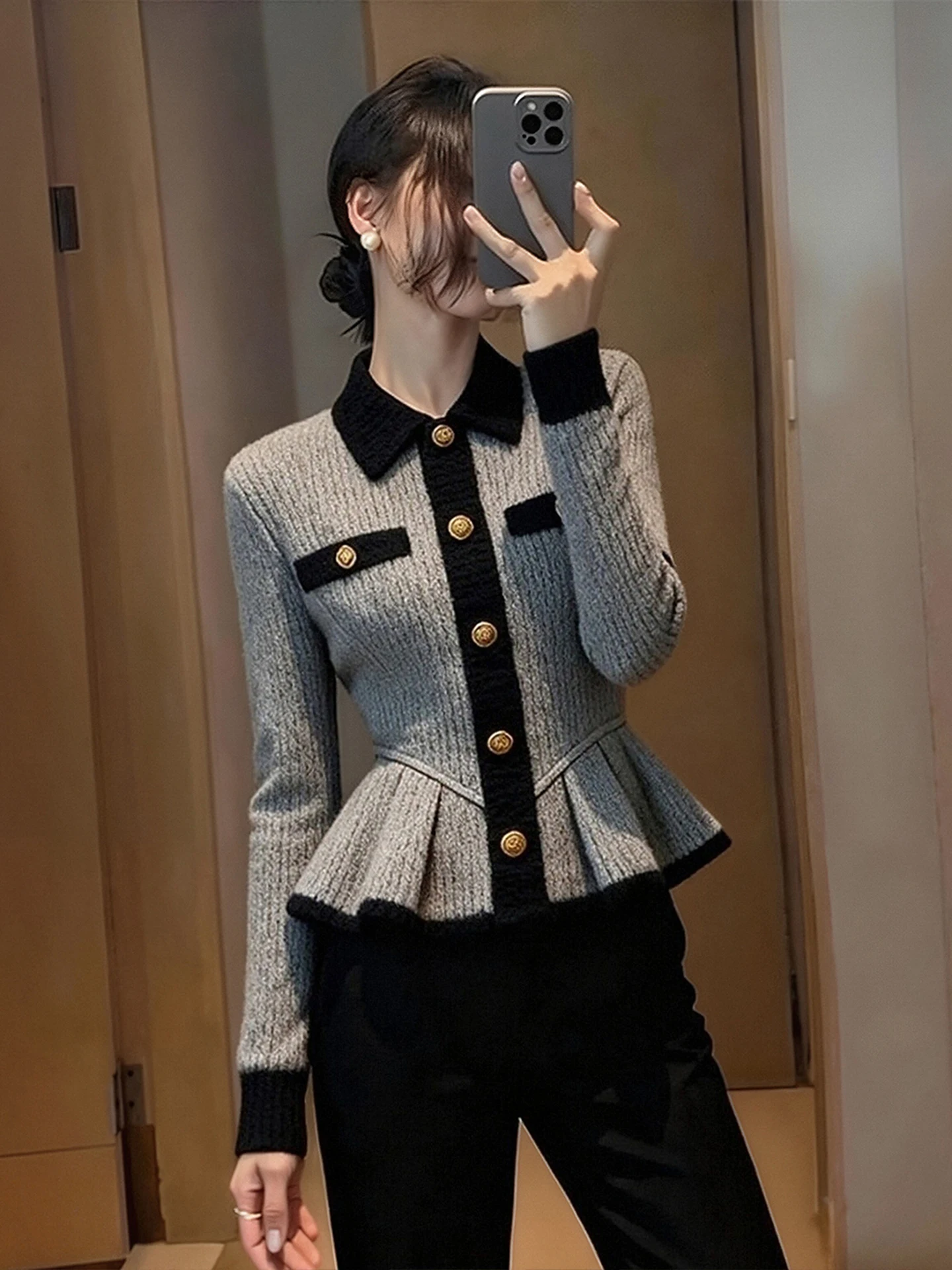 

Knitted Open Cardigan Women's Autumn Winter plus Size Sweater Waist-Cinching Ele Sle Polyester Fiber Long Sve