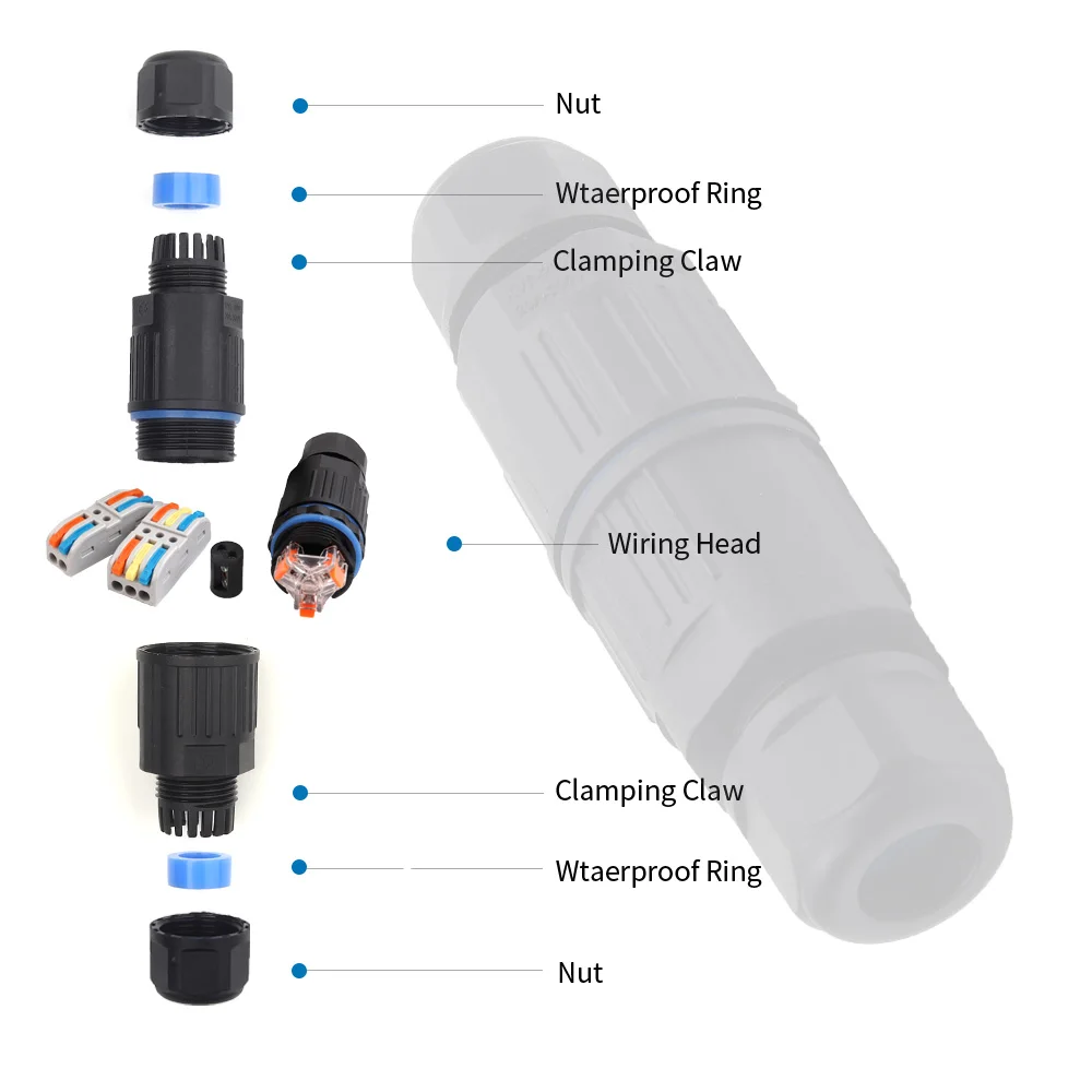 IP68 Waterproof Cable Connector Quick Connection KVSF-15 2 in 2 out 2/3/4/5 Pin Electrical Terminal Adapter Wire Connector