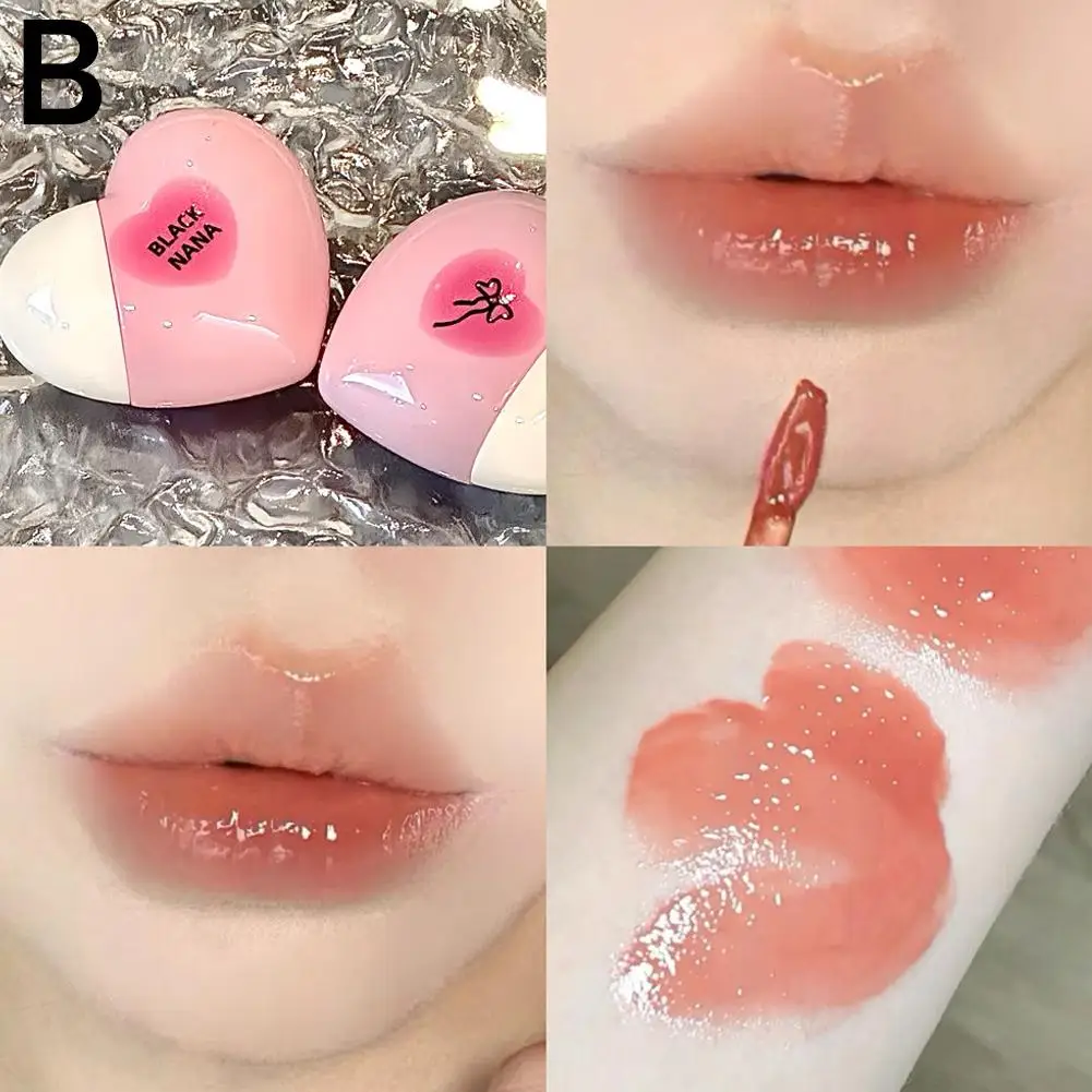 Niedliche herzförmige Spiegel Lip gloss getönte feuchtigkeit spendende Lippenstift Mädchen Glas rot Erdbeer Wasser Lippen pudding Kosmetik öl v1m1