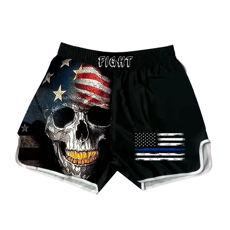 Custom Men's Muay Thai Shorts Adult Tracksuit Set Fitness Training T-Shirt Swimsuit MMA Brazilian Jiu-Jitsu American Flag