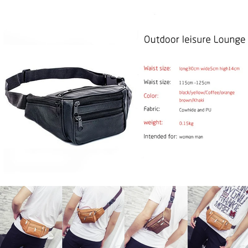 Men Leather Waist Bag Multi-Pocket And Multiple Zipper Belt Bag Adjustable Belt Fanny Pack Shopping Phone Bags