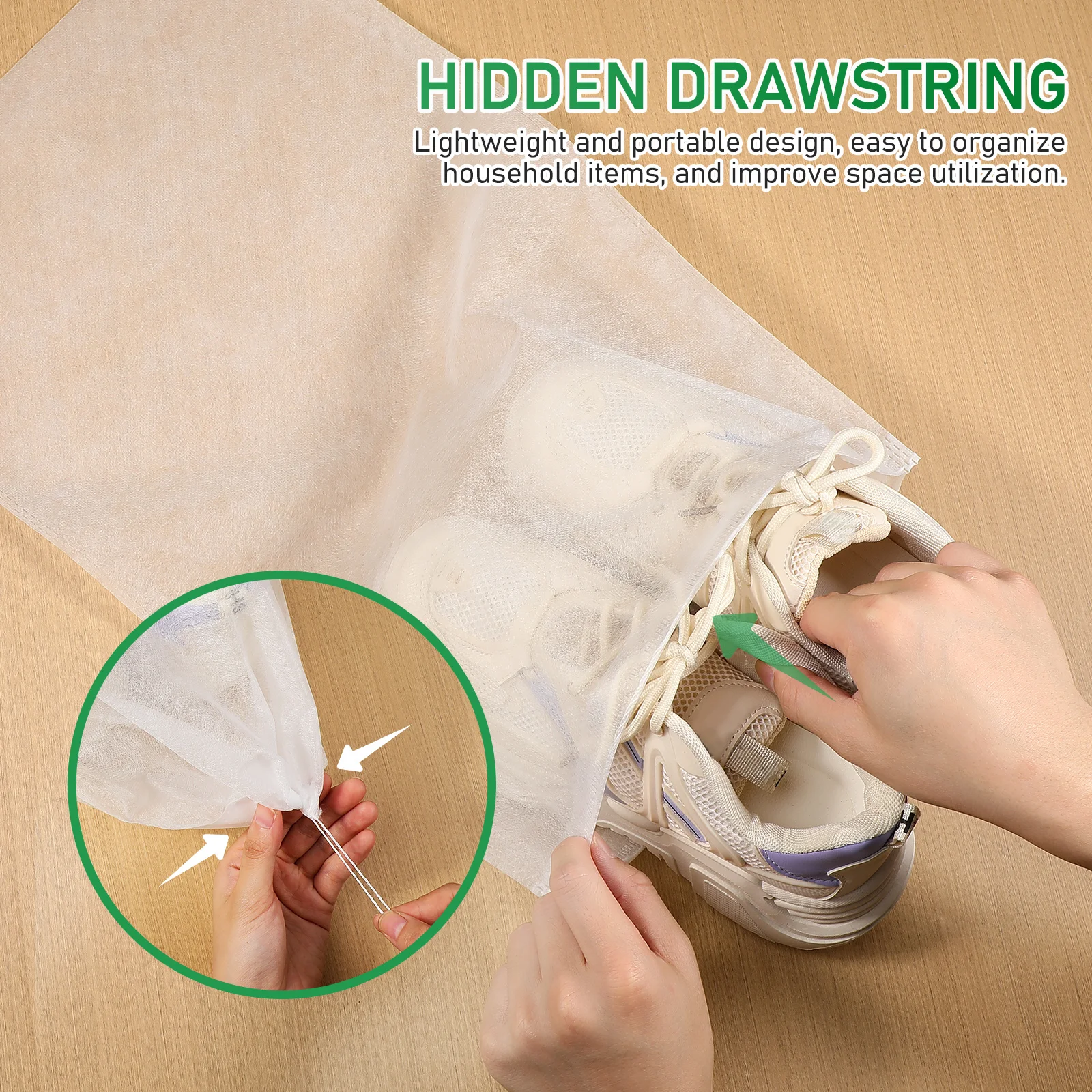 

100Pcs Nonwoven Dust Bags White Drawstring Small Storage Organizer for Clothing Shoes Travel Reusable Storage Pouch