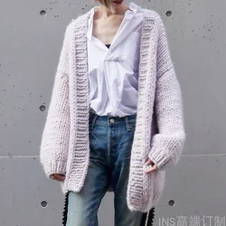 100% pure wool women's sweater, thickened star shaped casual loose cardigan, hand woven wool for autumn and winter