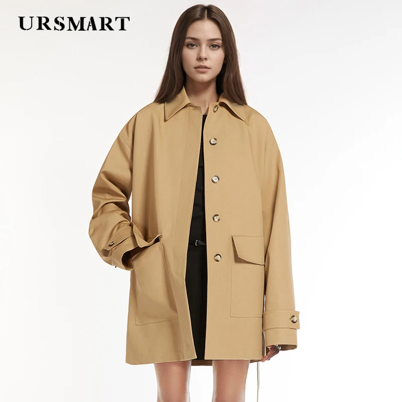 Medium long single breasted khaki loose women's trench coat British fashion custom practical casual windbreaker jacket for women