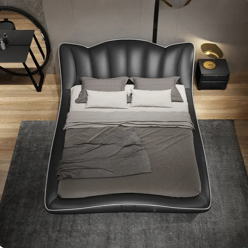 إطار سرير حديث بسيط، لوح أمامي جمالي للملكة، إطار سرير مزدوج، أسود رئيسي، أثاث غرفة Cama De Lujo Para Dormitorio #4