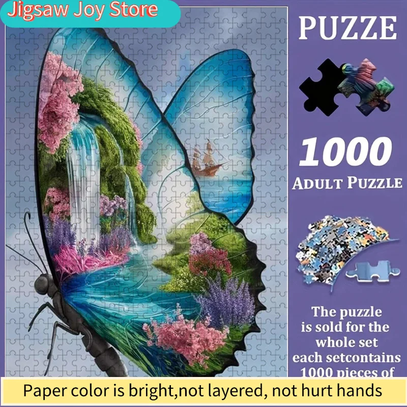 Colorful Butterfly Waterfall Jigsaw Puzzle, Family Interaction & Fun Gift, Vibrant Abstract Design, Scenery Pattern Challengi