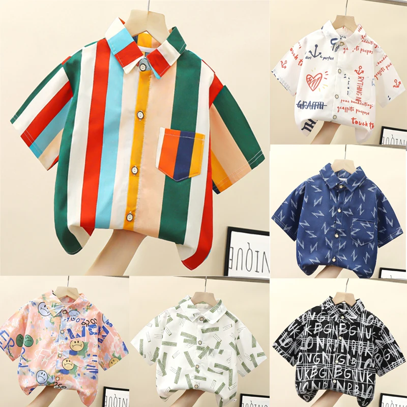 2-8Y Boys Shirt Formal Kids Gentlemen Tops Clothes Hawaii Short Sleeved Cotton baby Children Clothing DS29