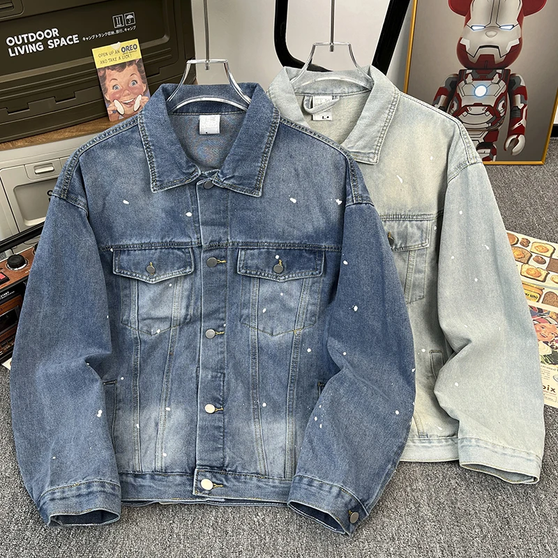 

Американская мужская джинсовая куртка свободного покроя, повседневное пальто с воротником, осень 2022, новый тренд, брендовая верхняя одежда, винтажный топ для пар y2k