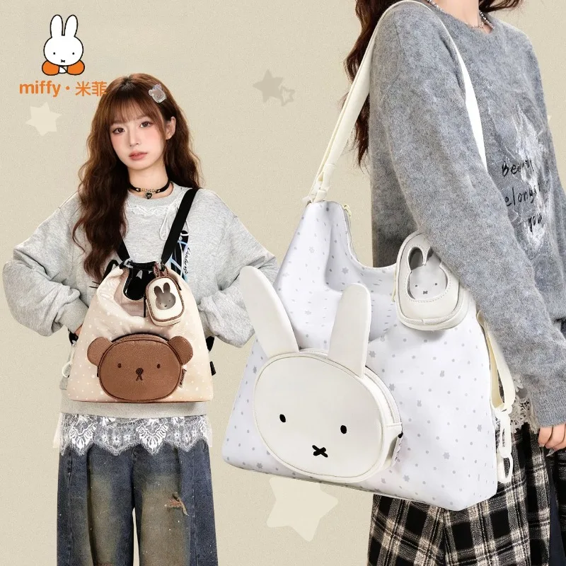 

Miffy Large Capacity Bag Fashionable Polka Dot Print Design Large Capacity Shoulder Bag Multifunctional Commuter Backpack Gift