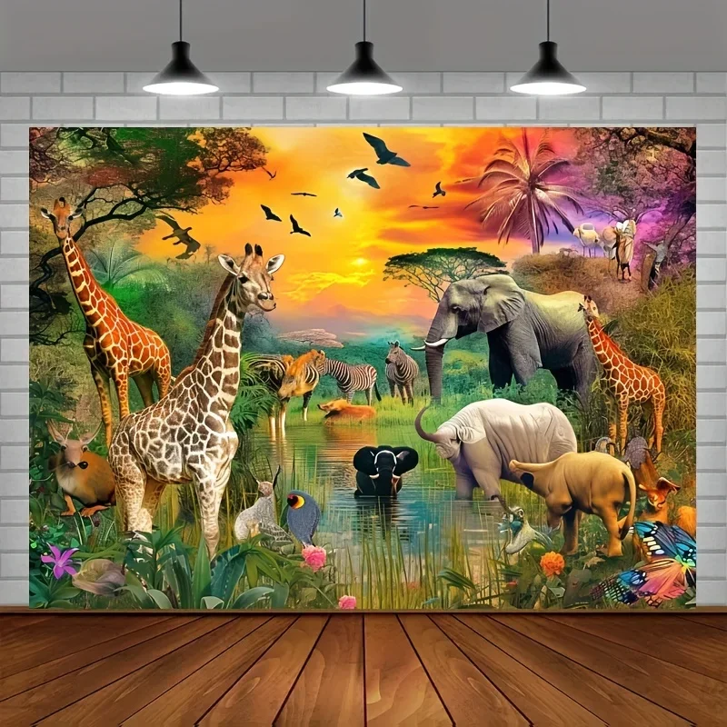 Animaux de la Jungle fond faune été désert Tropical paysage de Safari africain décoré pour une fête d'anniversaire d'un homme