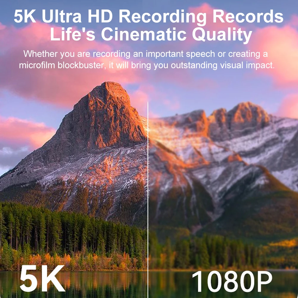 Ourlife Compact Vlog Travel Camara 180 °   شاشة كاميرا رقمية 5K مدمجة في فلاش متعددة الوظائف وخفيفة الوزن للتصوير الفوتوغرافي