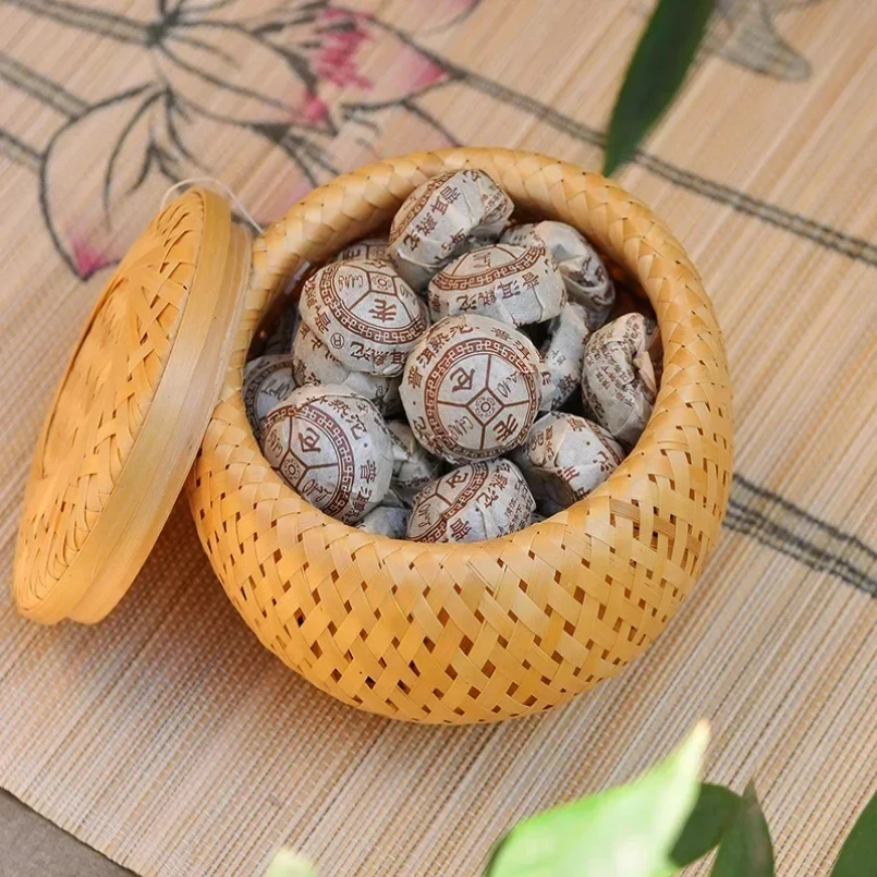 Cesta circular de mimbre tejida a mano, fruta, té, merienda, pan, Picnic, caja de almacenamiento de cosméticos, suministros de cocina, herramientas para el hogar