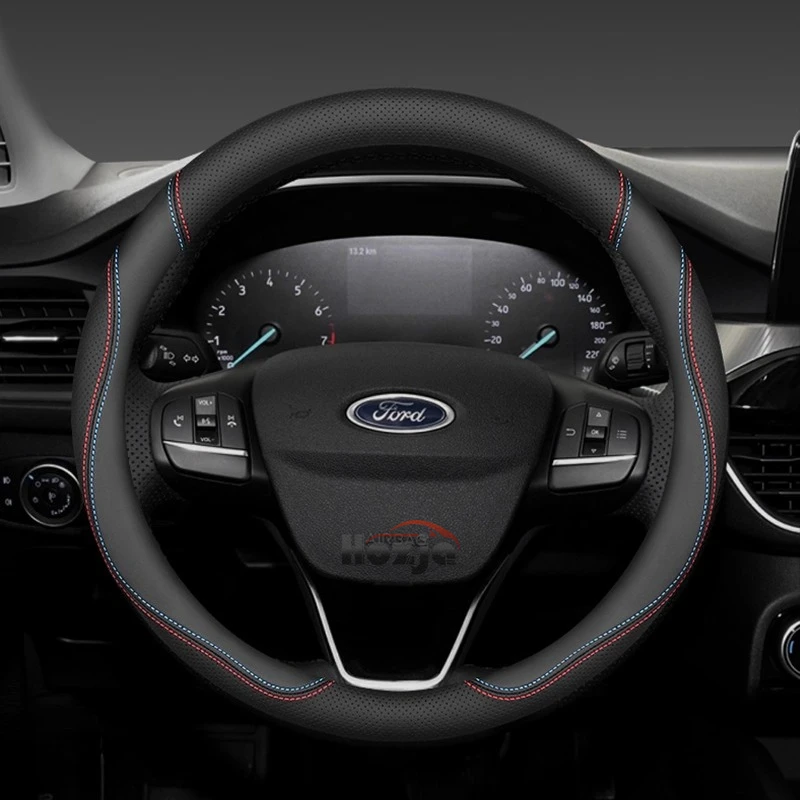

Leather Car Steering Wheel Cover for Ford Focus Mk2 Mk3 Mondeo Mk4 Mk5 Fiesta Mk7 Ranger Explorer Transit Mustang Kuga Fusion
