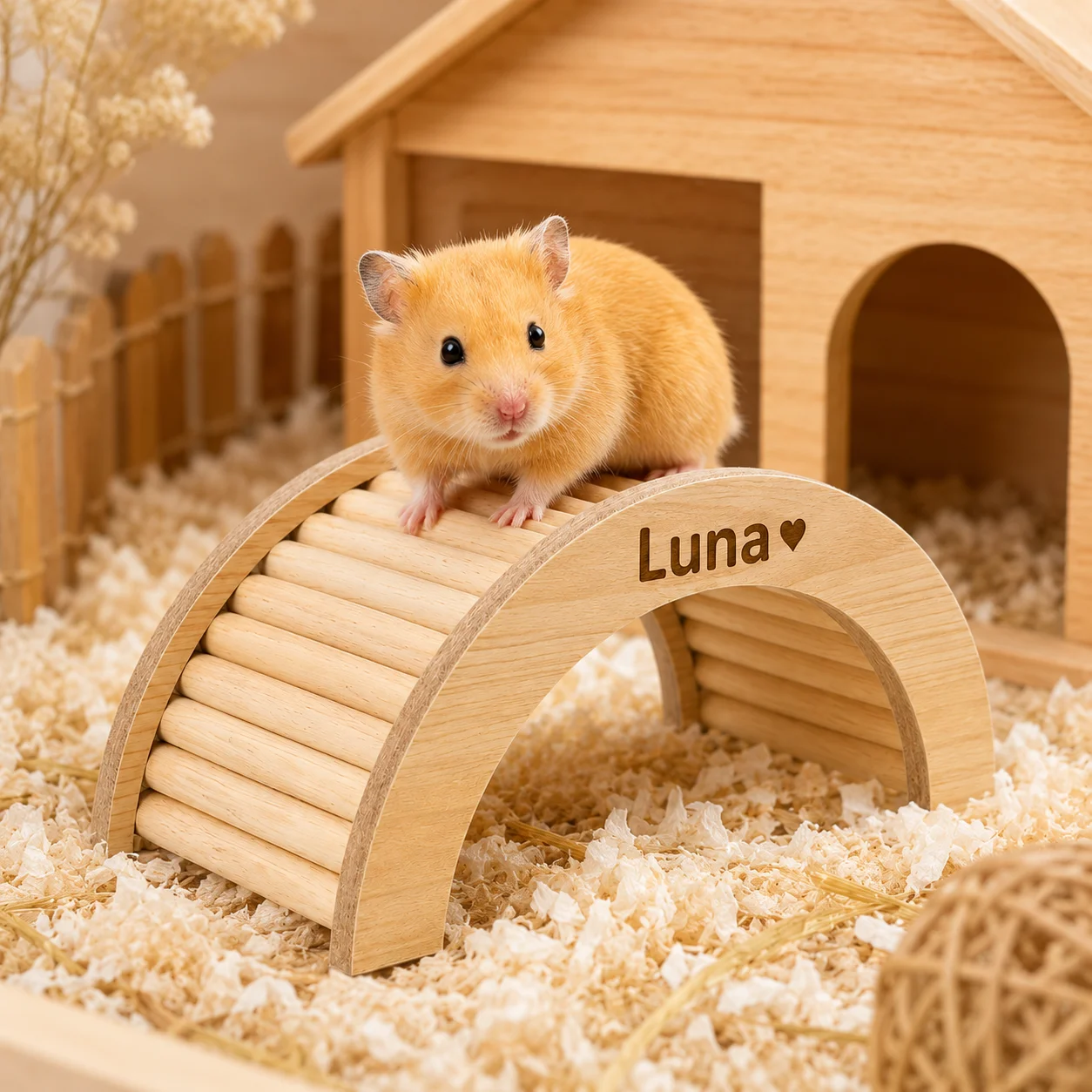 1Pc Custom Name-Engraved Hamster Ladder Arch Bridge, Landscaping Supplies Perfect for Cage Decoration and Play, Wooden Climbing Bridge Suitable for Hamsters, Guinea Pigs, Mice, and Other Small Pets