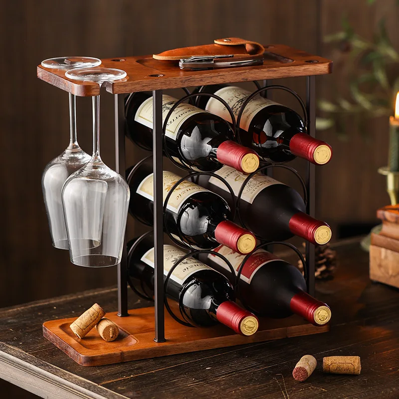 

Creative American metal wood bottom red wine glass upside down rack, restaurant bar wine rack ornament