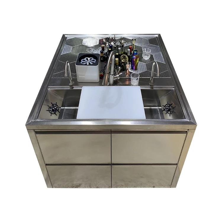 

Stainless Steel Customized Cocktail Bar Station with Fridge and Mobile Design for Restaurants Clubs Hotels
