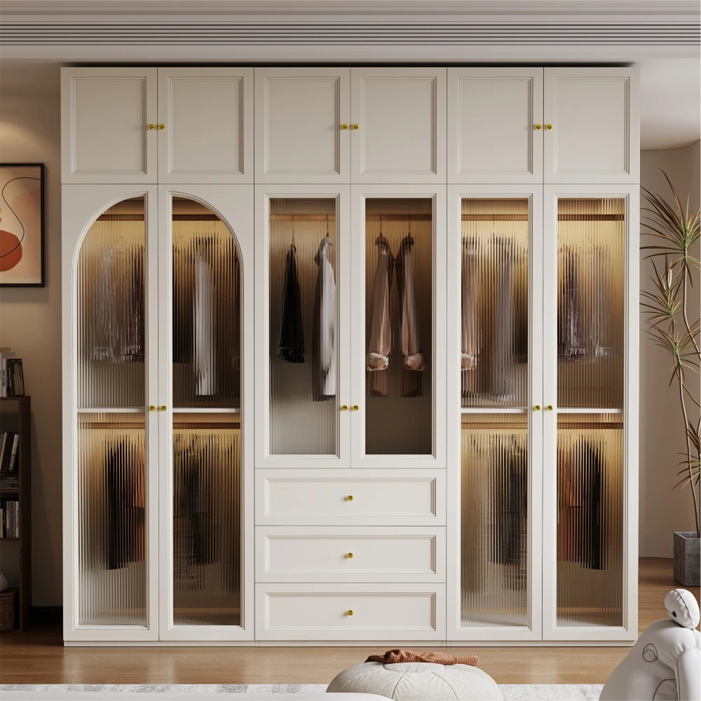

French light luxury cream style wardrobe household bedroom finished small apartment room cabinet assembly combination storage wa