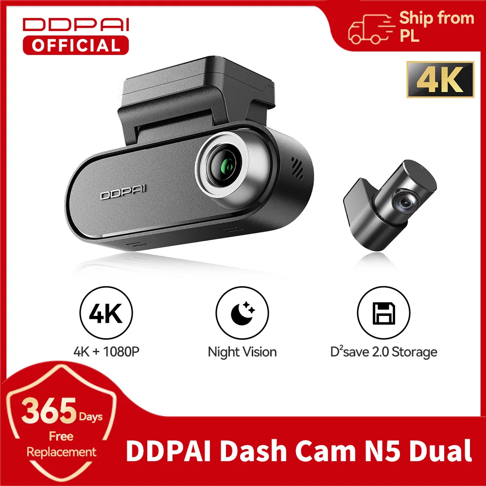 DDPAI N5 Dual Dash Cam anteriore e posteriore 4K Ultra HD DVR per auto AI Base Radar NightVIS ADAS GPS Registrazione automatica Dash Camera