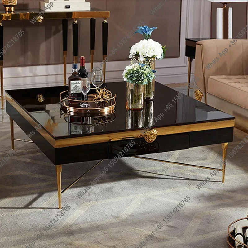 Yi Light Luxury Living Room Coffee Table TV Cabinet Combination Post-modern Simple Solid Wood Edge Few Stainless Steel Black Bri