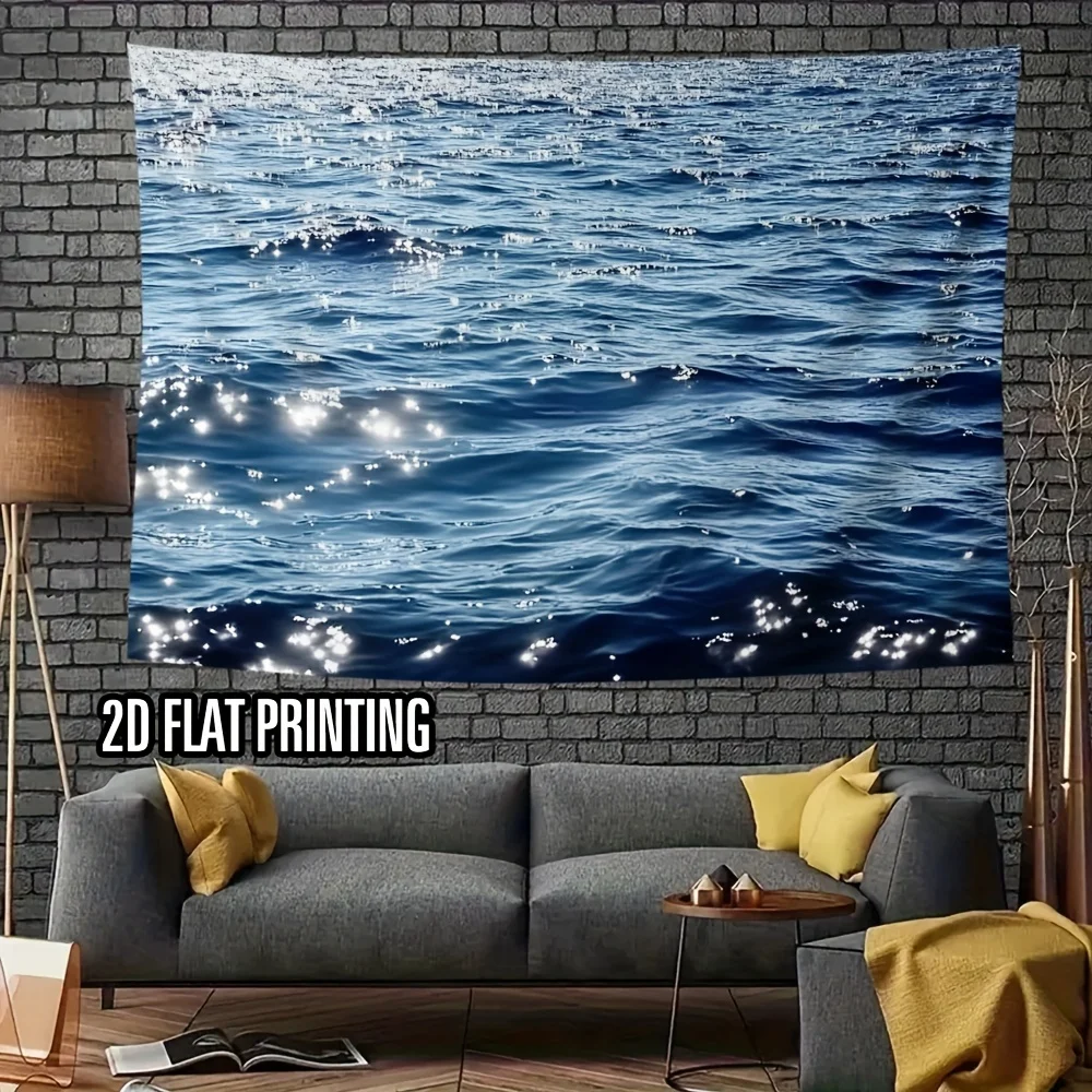 2D Flat, 1pc Ocean Wave Tapestry Blue Sea Water Ripple Shimmering Light Beach Coastal Nautical Living Room Bedroom Decor