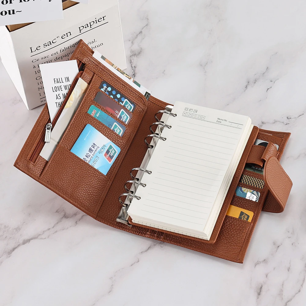 JOGUJOS Genuine Leather Loose-leaf NoteBook Leather Cover Notebook Binder Planner Journal Travel Diary Sketchbook 145 Pages