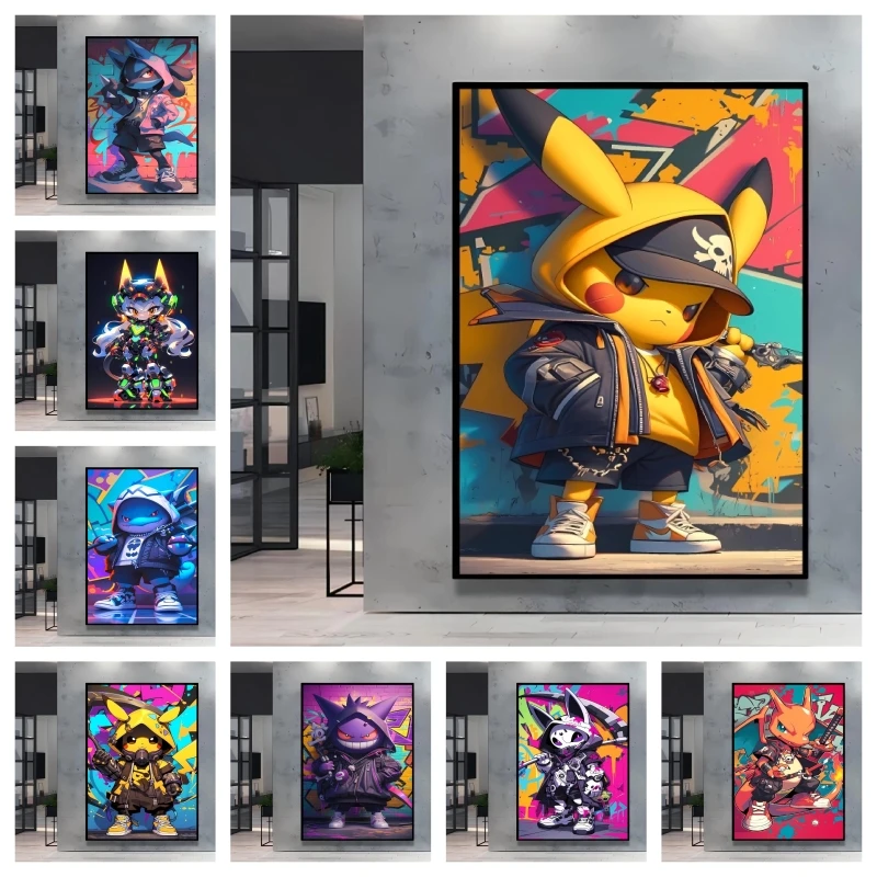 

Pokemon Hip Hop Graffiti Decorative Painting Character Cartoon Pikachu Lucario Street Art Poster Home Decor Canvas Painting