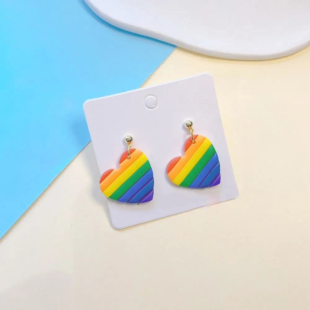 Colorful Rainbow Arch Earrings Exquisite Irregular Heart Shape Rainbow Earrings Soft Pottery Trendy LGBT Rainbow Flag Earring