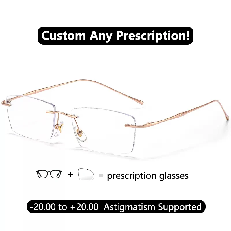 

High Quality Prescription Glasses Ultralight Titanium Rimless Reading Glasses High Index 7 Dimed Myopia Glasses Difer Dioptric