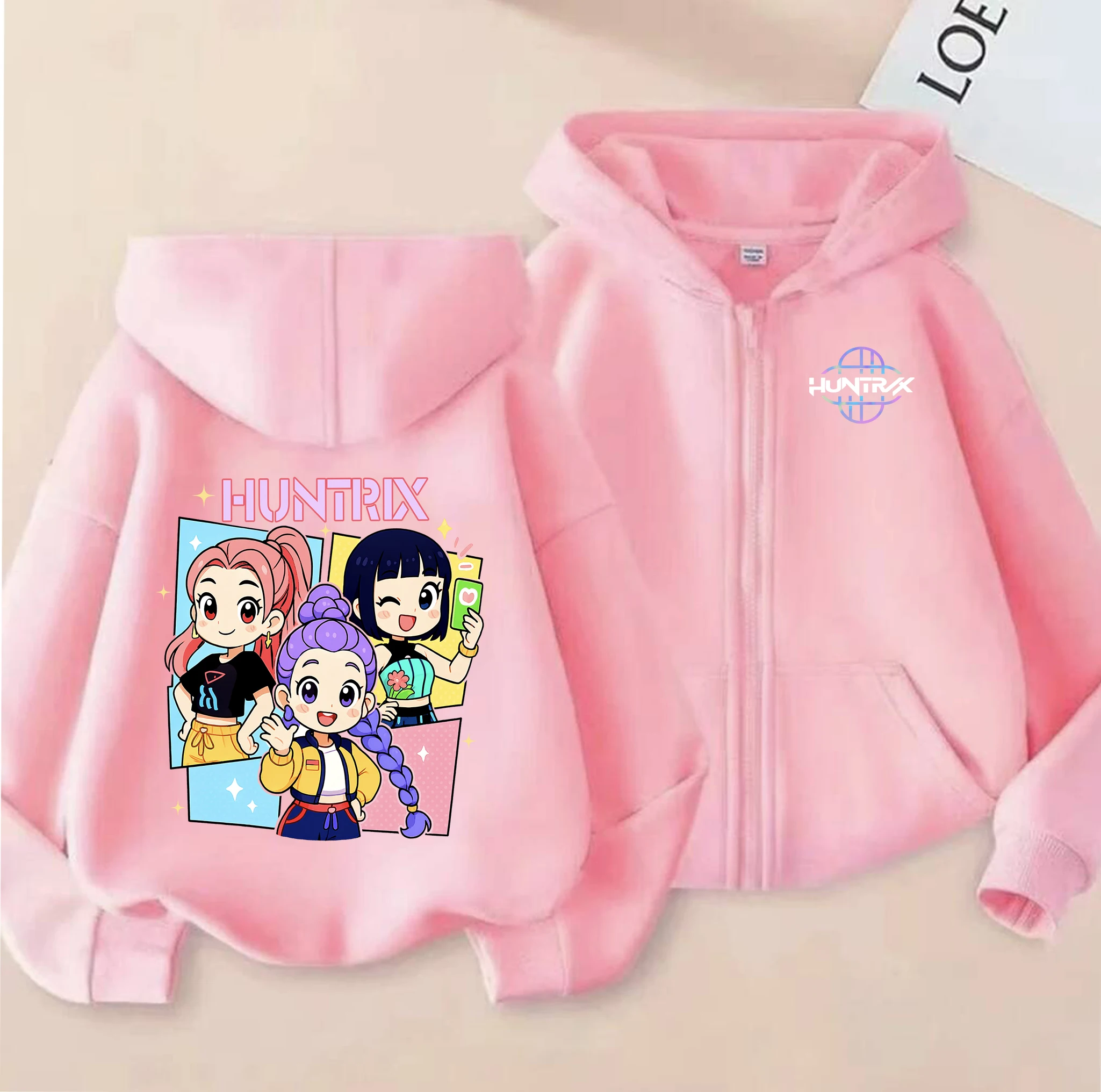 

New 2025 Children's Cotton Korean Wave Demon Hunter Printed Fashion Casual Movie Cartoon Boy and Girl Hooded Zipper Shirt