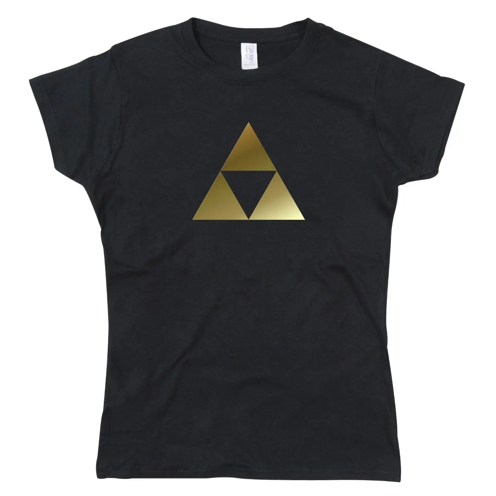 Gold Triforce Triangles Pyramid Symbol Ladies Tshirt T-shirt tee Top