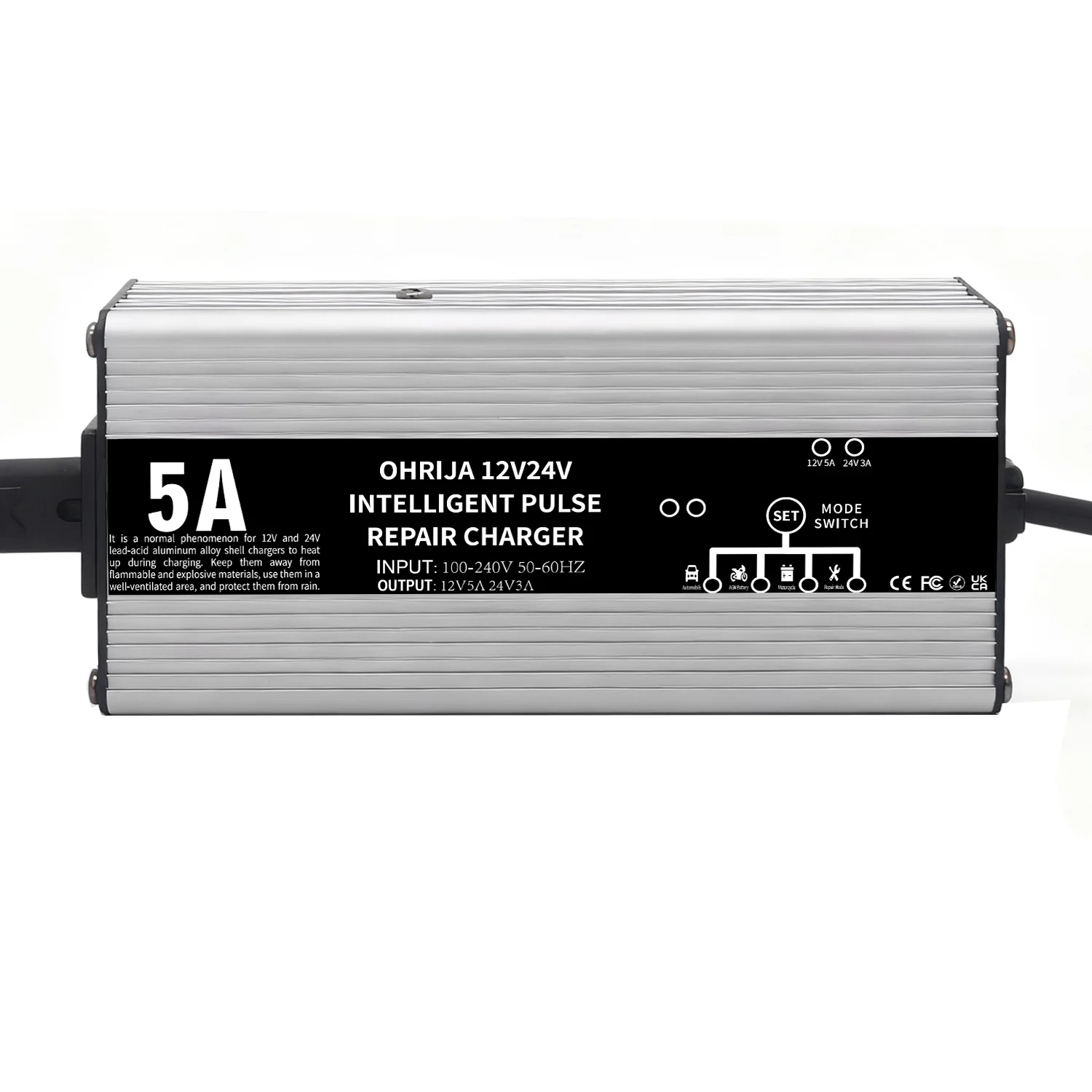 

Умное зарядное устройство OHRIJA 12 В, 5 А, 24 В, 3 А подходит для свинцово-кислотных аккумуляторов с корпусом из алюминиевого сплава, без вентилятора, бесшумным, зажимом типа «крокодил»