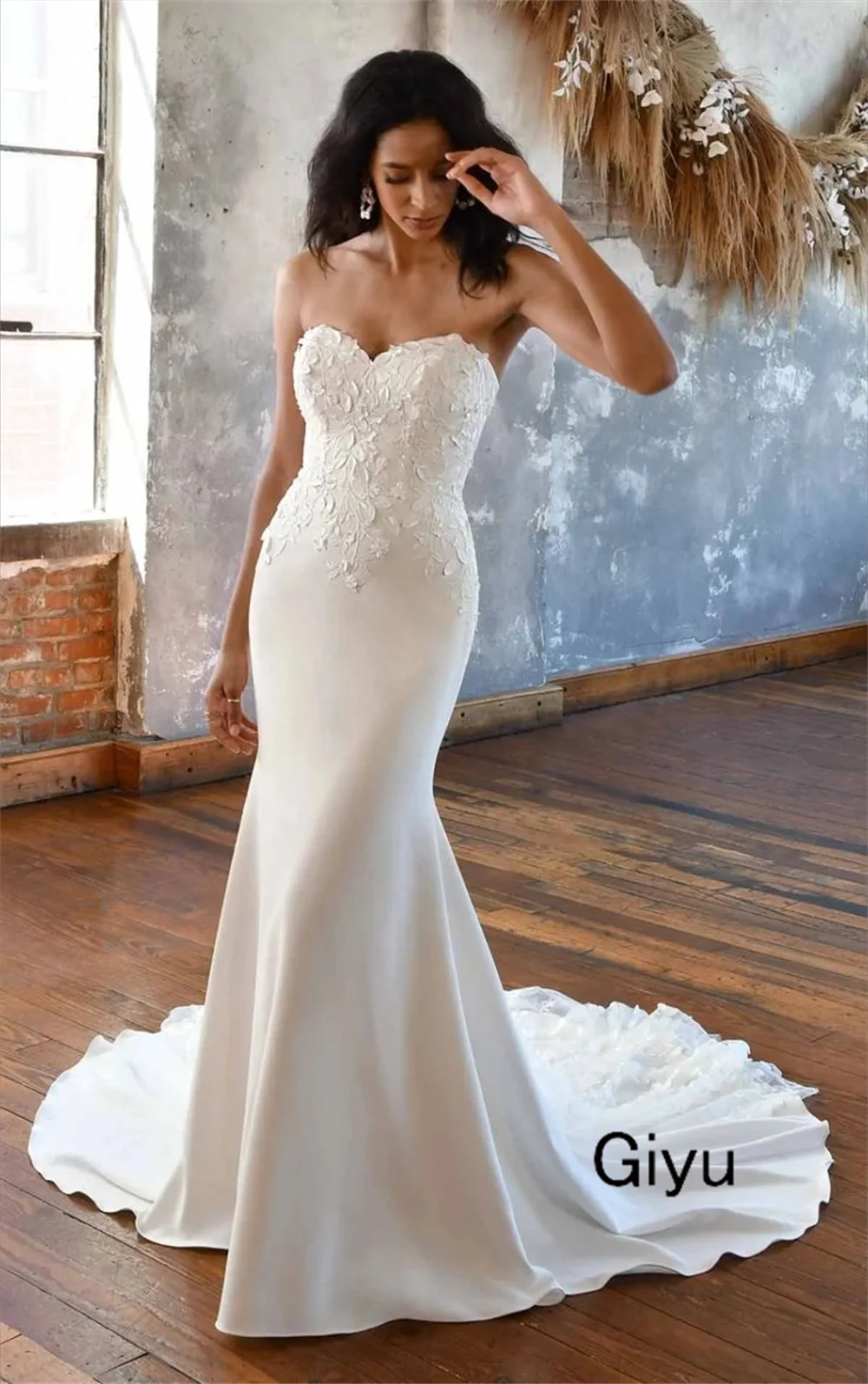 Giyu elegante abito da sposa con follower in pizzo per donna sirena tromba spalle staccabili abiti lunghi fino al pavimento Novias Boda