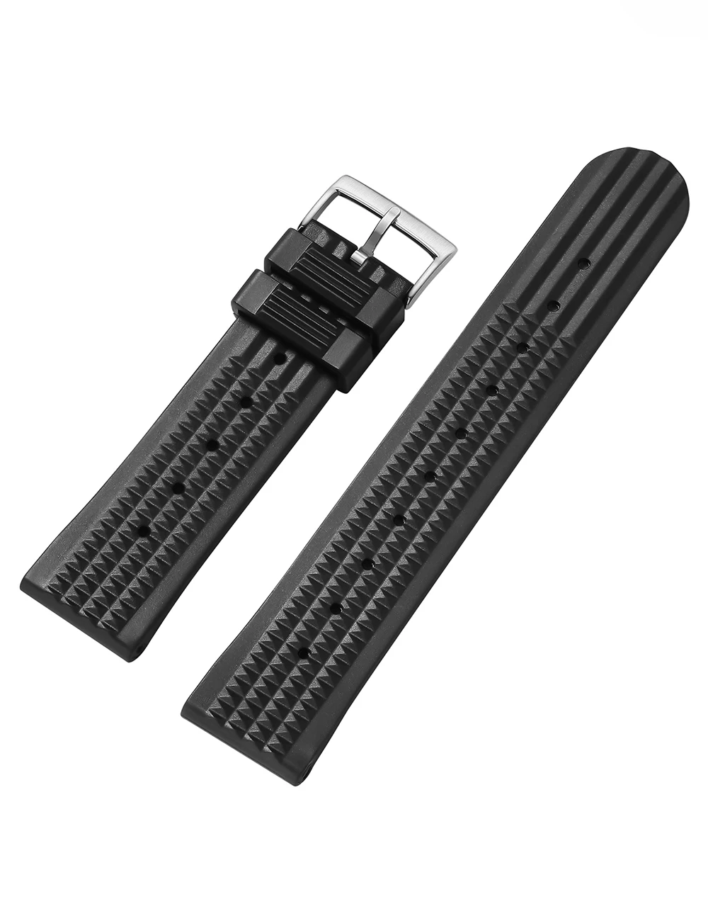 ADDIESDIVE Herren-Taucheruhrenarmband aus Gummi, 20 mm, schwarzes Waffelmuster, Uhrenarmband, Stahl-Dornschließe, Ersatzzubehör – Detail 2
